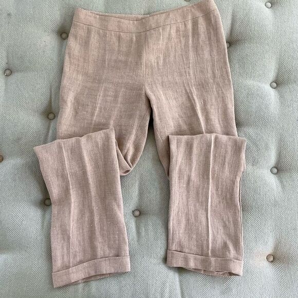Akris Nubby Linen Cuffed Side Zip Trousers Pants 12 - Picture 1 of 11